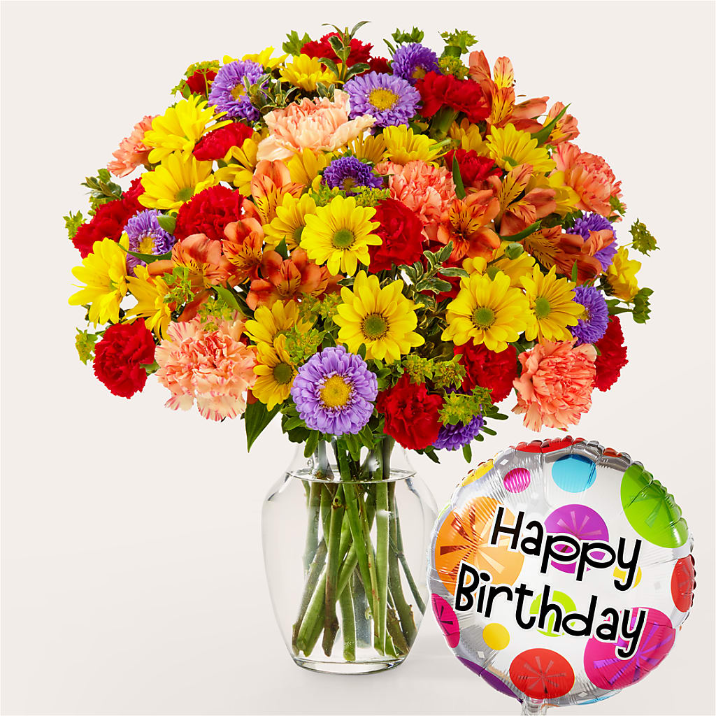Kaleidoscope Bouquet with Birthday Balloon – Open Blooms Chantilly, Chantilly VA