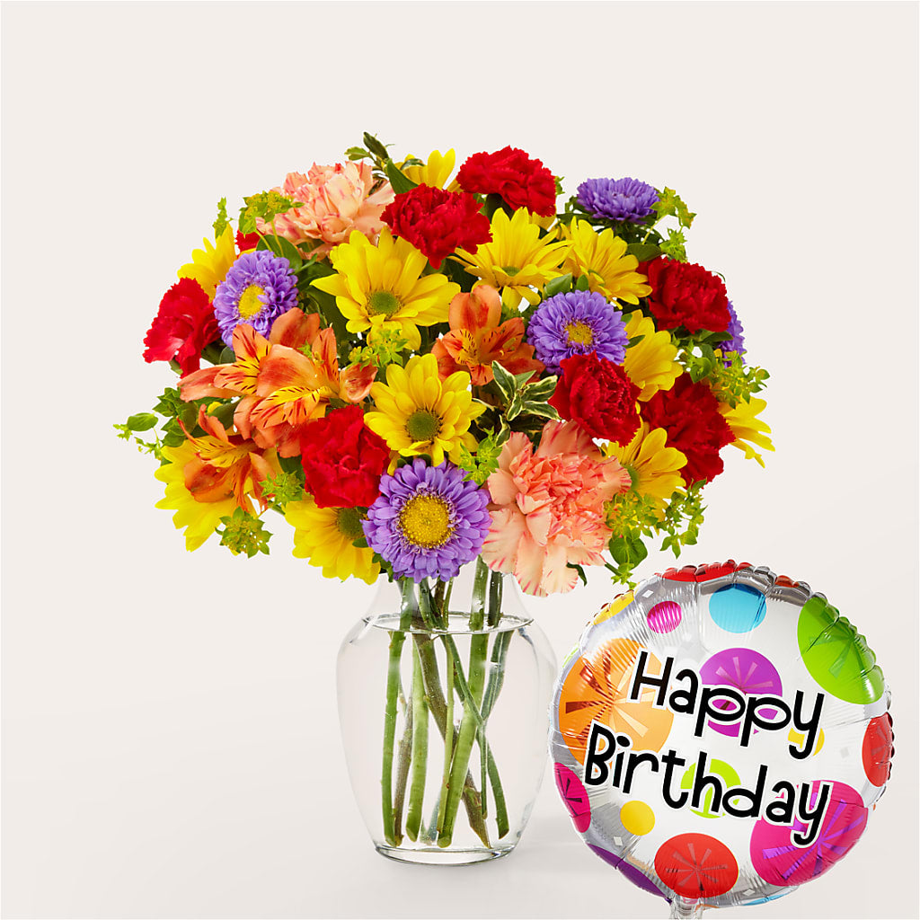 Kaleidoscope Bouquet with Birthday Balloon – Open Blooms Chantilly, Chantilly VA