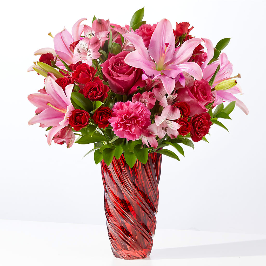 In Love Bouquet with Luxe Swirl Vase – Open Blooms Chantilly, Chantilly VA