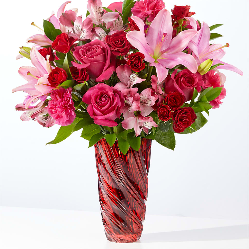 In Love Bouquet with Luxe Swirl Vase – Open Blooms Chantilly, Chantilly VA