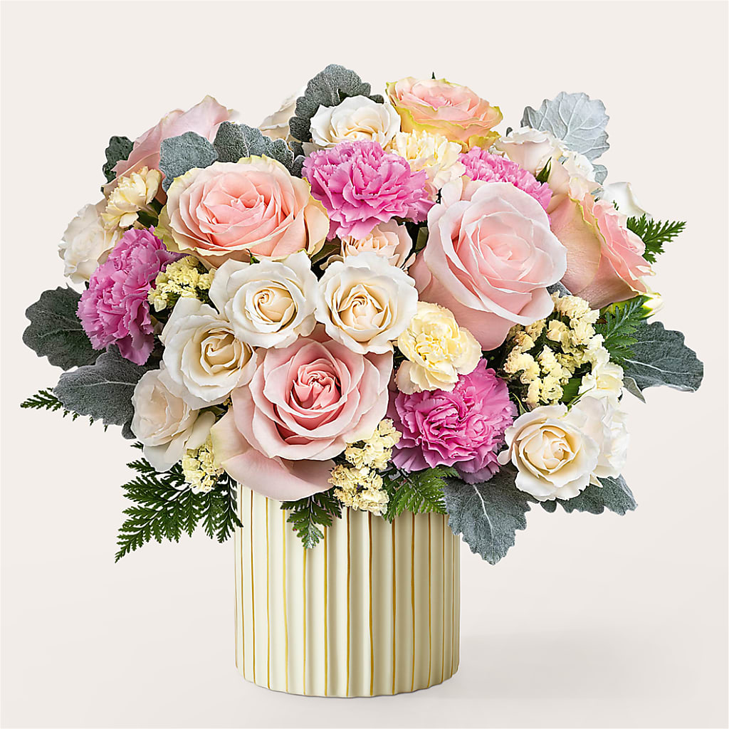 Blissful Moments Bouquet with Ivory Vase – Open Blooms Chantilly, Chantilly VA