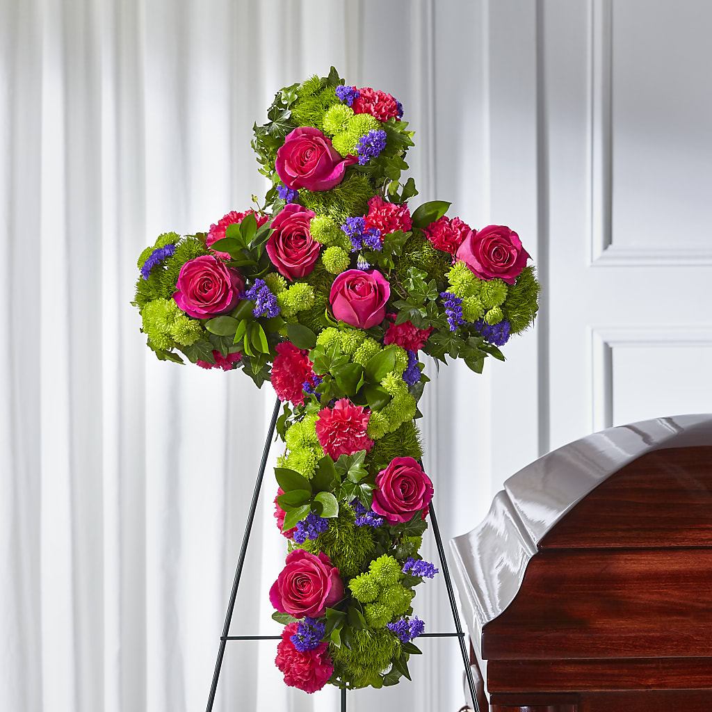 Tribute Rose Floral Cross – Open Blooms Chantilly, Chantilly VA