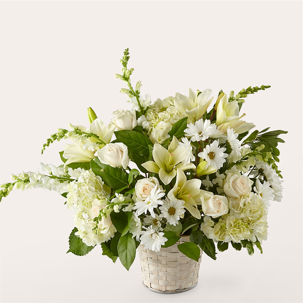 Ivory Elegance Floral Basket – Open Blooms Chantilly, Chantilly VA
