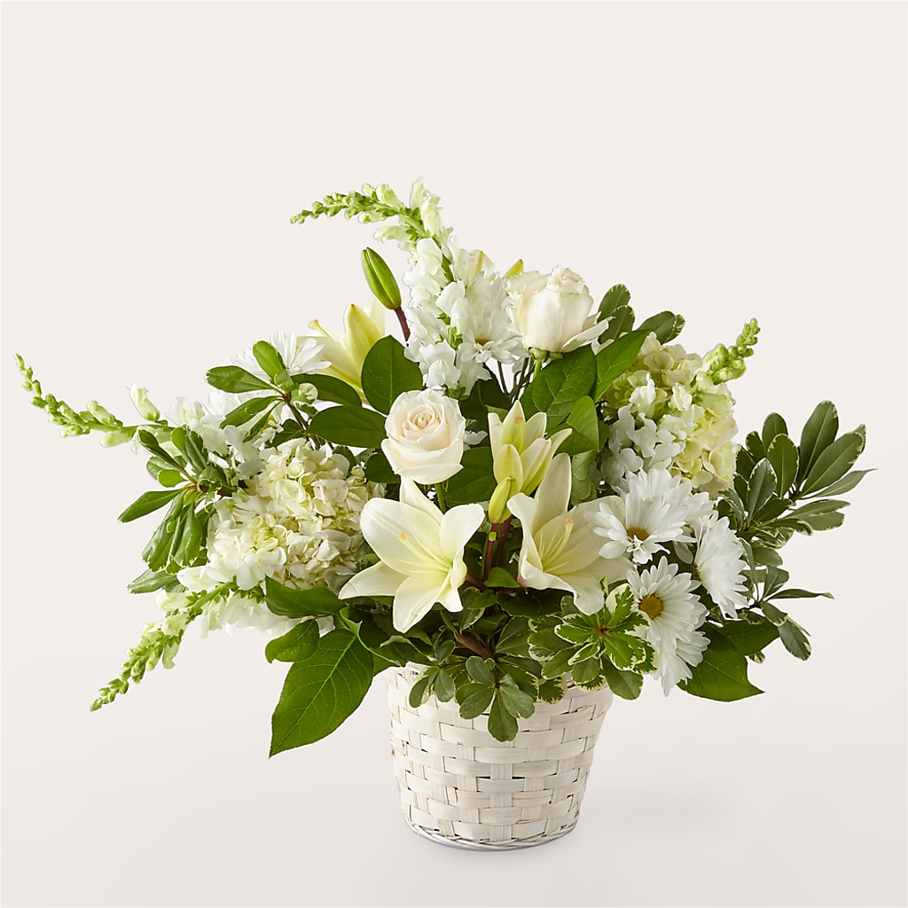 Ivory Elegance Floral Basket – Open Blooms Chantilly, Chantilly VA