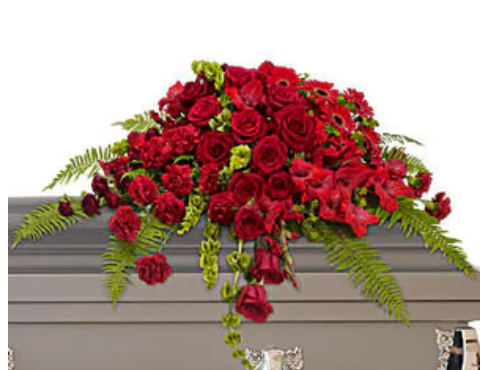 Red Rose Sanctuary Casket Spray – Open Blooms Chantilly, Chantilly VA