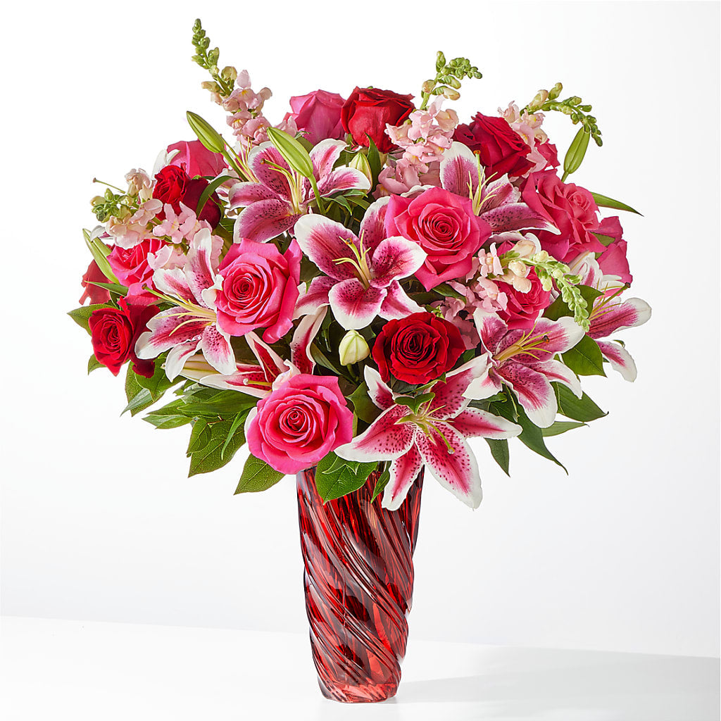 Always You Bouquet with Luxe Swirl Vase – Open Blooms Chantilly, Chantilly VA