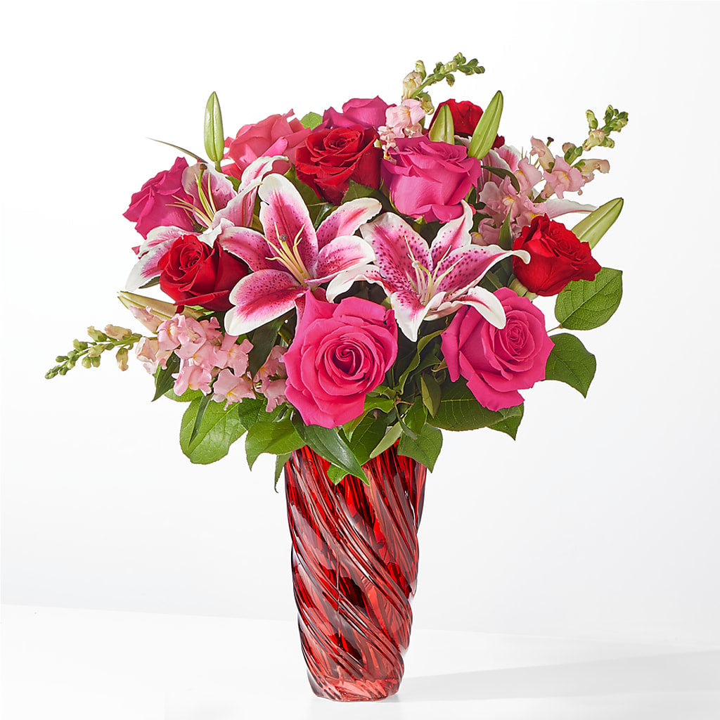 Always You Bouquet with Luxe Swirl Vase – Open Blooms Chantilly, Chantilly VA