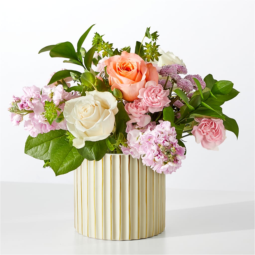 French Market Bouquet with Ivory Vase – Open Blooms Chantilly, Chantilly VA