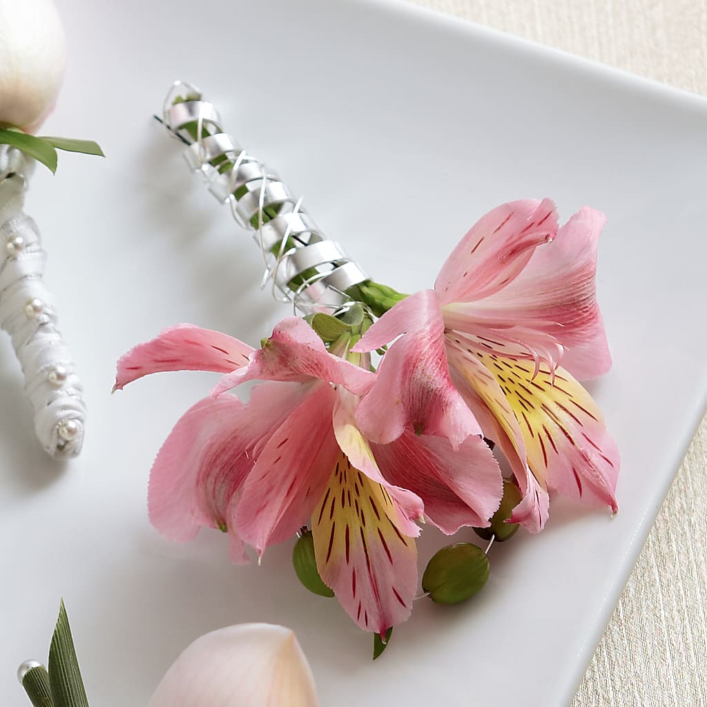 Pink Peruvian Lily Boutonniere – Open Blooms Chantilly, Chantilly VA