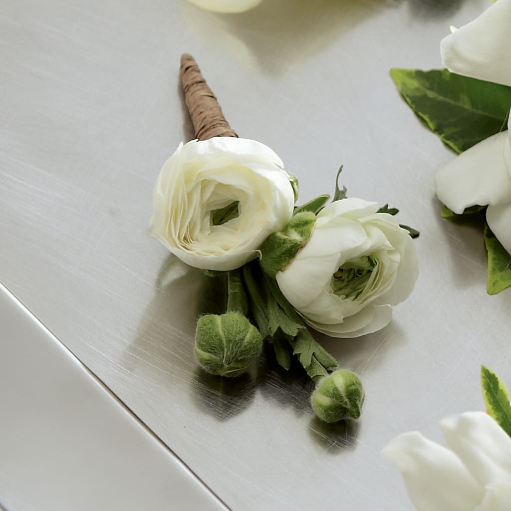 White Ranunculus Boutonniere – Open Blooms Chantilly, Chantilly VA