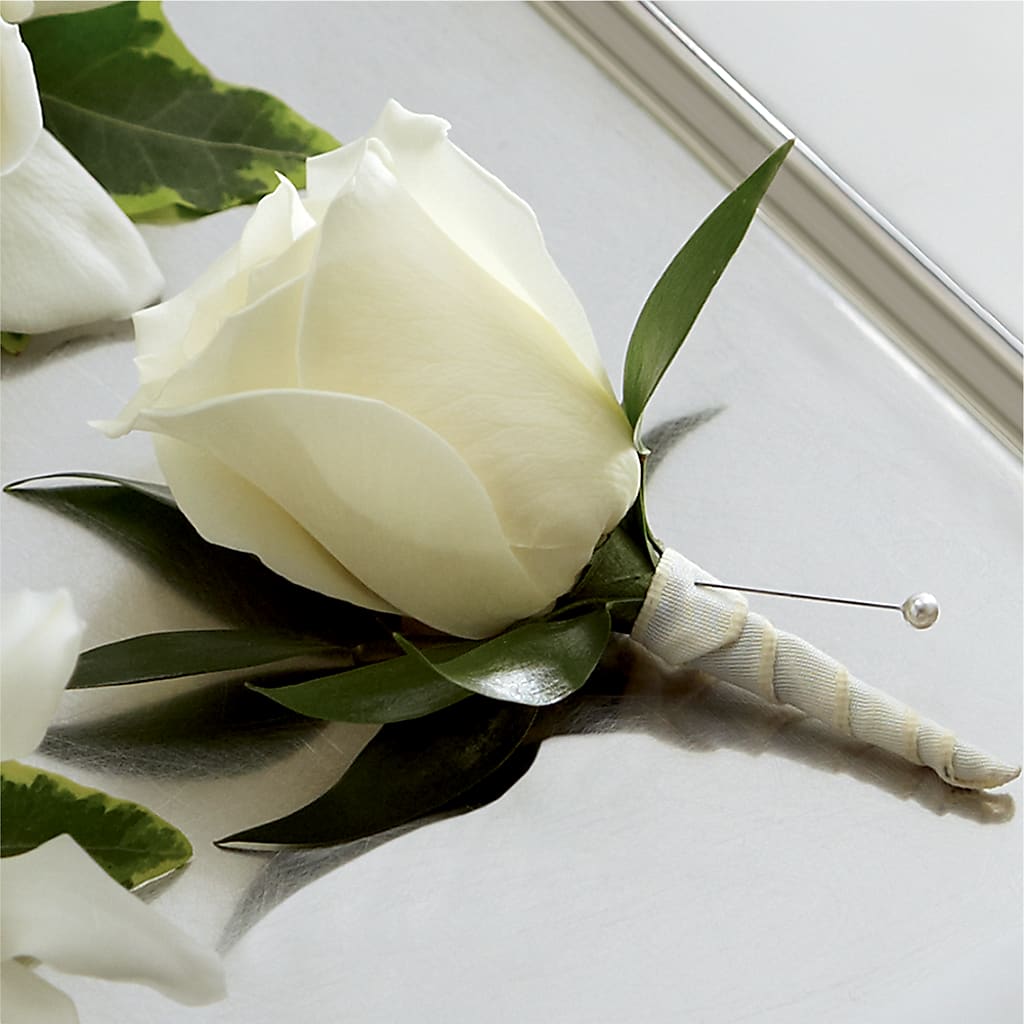 White Rose Boutonniere – Open Blooms Chantilly, Chantilly VA