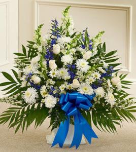 Blue & White Sympathy Floor Basket - Greatest –  Open Blooms Chantilly, Chantilly VA