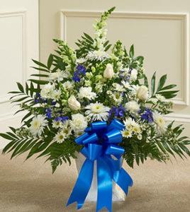 Blue & White Sympathy Floor Basket - Greater –  Open Blooms Chantilly, Chantilly VA