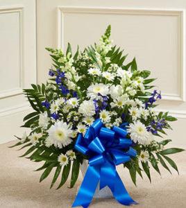 Blue & White Sympathy Floor Basket - Great –  Open Blooms Chantilly, Chantilly VA