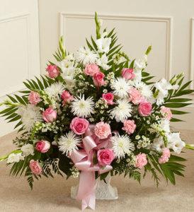 Pink and White Sympathy Floor Basket - Greatest –  Open Blooms Chantilly, Chantilly VA