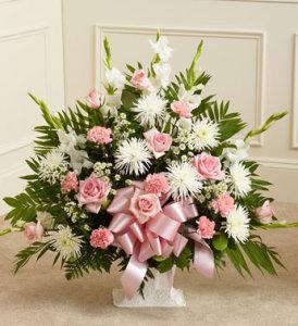 Pink and White Sympathy Floor Basket - Greater –  Open Blooms Chantilly, Chantilly VA