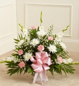 Pink and White Sympathy Floor Basket - Great –  Open Blooms Chantilly, Chantilly VA