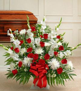 Red and White Sympathy Floor Basket - Greatest –  Open Blooms Chantilly, Chantilly VA