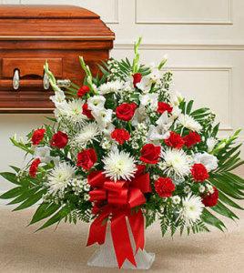 Red and White Sympathy Floor Basket - Greater –  Open Blooms Chantilly, Chantilly VA