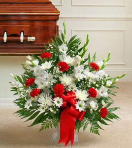 Red and White Sympathy Floor Basket - Great –  Open Blooms Chantilly, Chantilly VA
