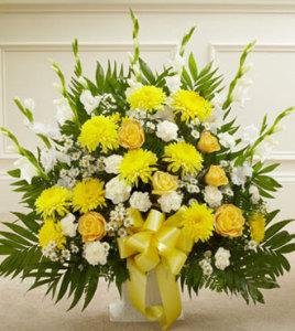 Yellow & White Sympathy Floor Basket - Greatest –  Open Blooms Chantilly, Chantilly VA