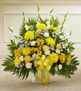Yellow & White Sympathy Floor Basket - Greater –  Open Blooms Chantilly, Chantilly VA