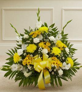 Yellow & White Sympathy Floor Basket - Great –  Open Blooms Chantilly, Chantilly VA