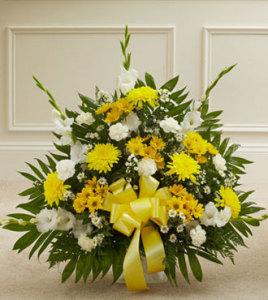 Yellow & White Sympathy Floor Basket - Great