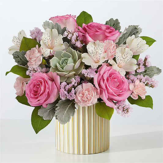 Dusty Rose Bouquet with Ivory Vase –  Open Blooms Chantilly, Chantilly VA