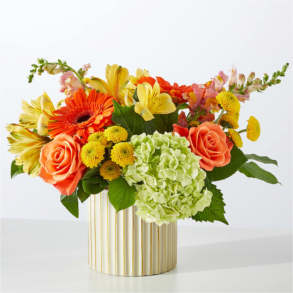 Autumn Sunshine Bouquet with Ivory Vase –  Open Blooms Chantilly, Chantilly VA