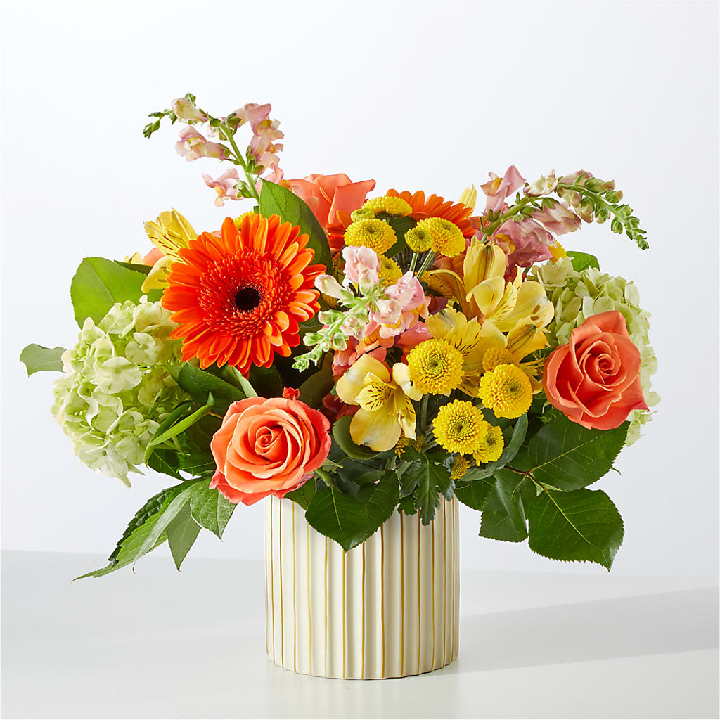 Autumn Sunshine Bouquet with Ivory Vase –  Open Blooms Chantilly, Chantilly VA