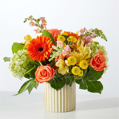 Autumn Sunshine Bouquet with Ivory Vase –  Open Blooms Chantilly, Chantilly VA