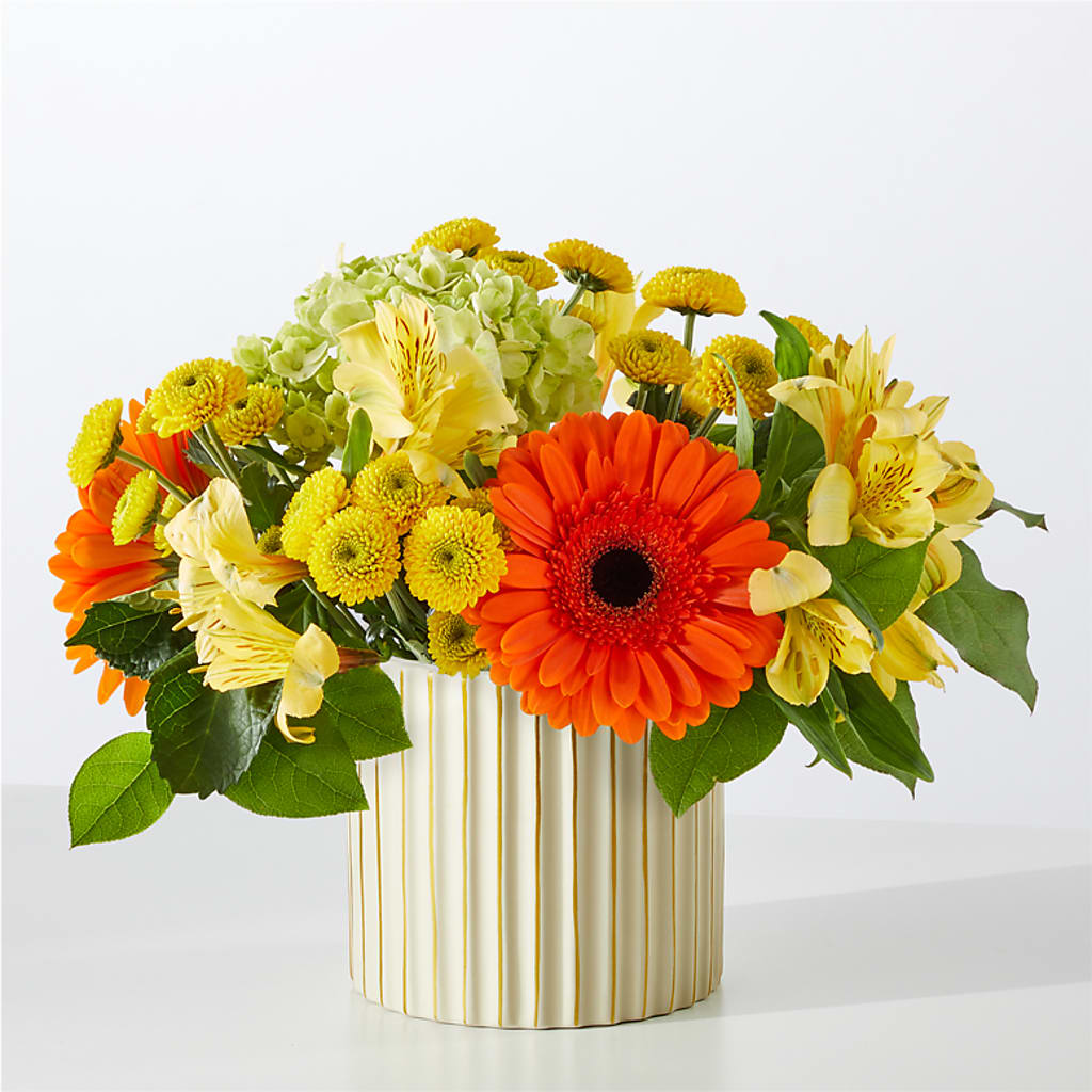 Autumn Sunshine Bouquet with Ivory Vase –  Open Blooms Chantilly, Chantilly VA