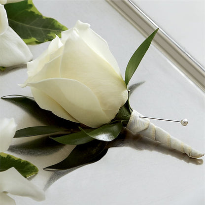 White Rose Boutonniere –  Open Blooms Chantilly, Chantilly VA