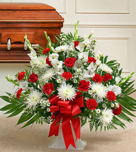 Red and White Sympathy Floor Basket - Greater